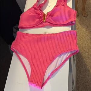 Pink Ribbed Bikini Set